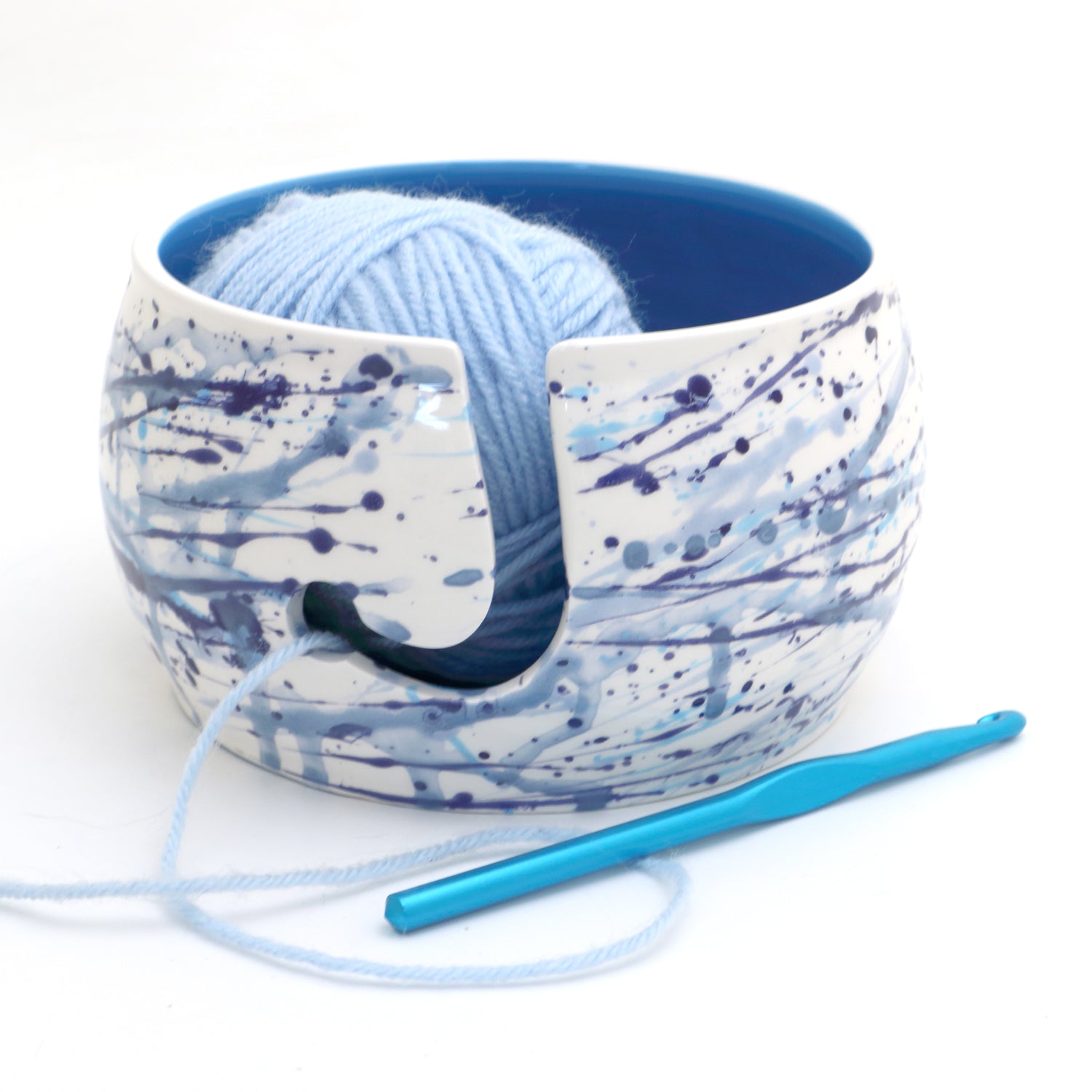 Ceramic Yarn Bowl, Blue Splash, Knitting or Crochet bowl – LennyMud